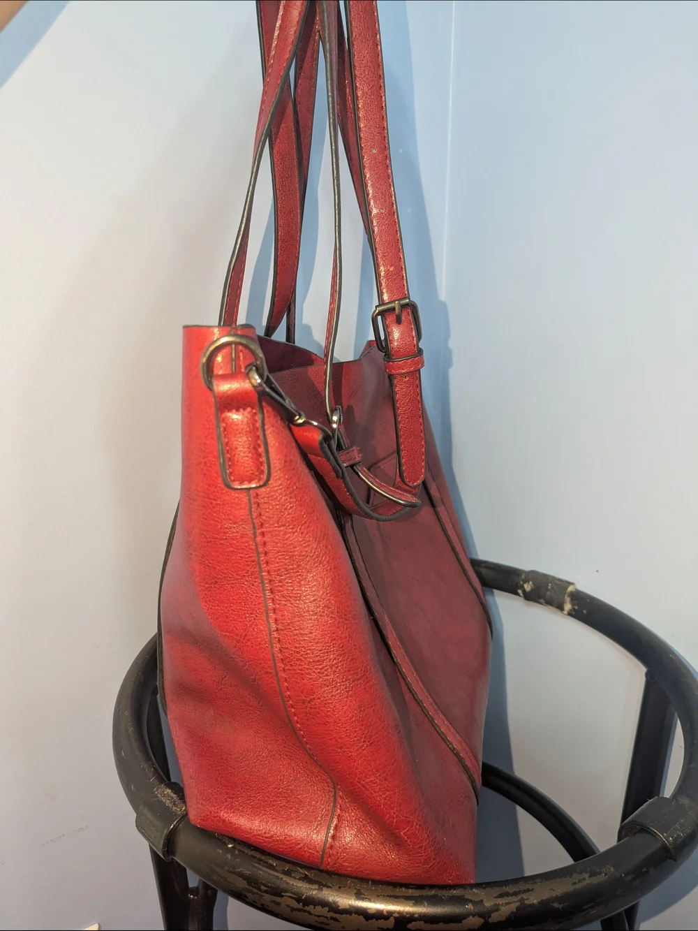 Classic Women's Soft Faux Leather Red Shoulder Tote